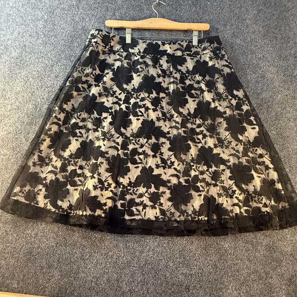 Apt 9 Womens 14 Floral Burnout A-Line Skirt Black Gold Metallic Lined Midi